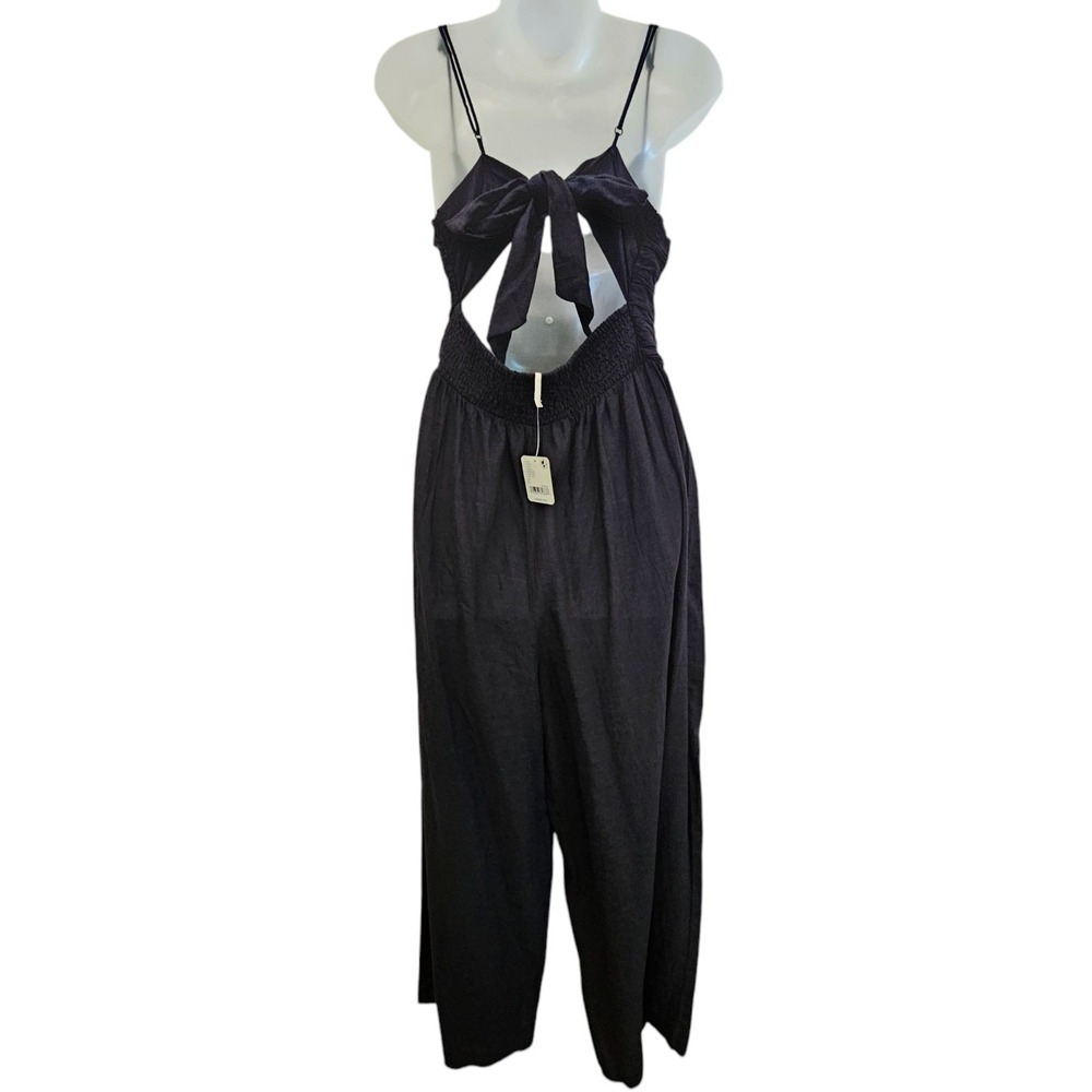 Free People Jumpsuit sz L Day Glow One Piece Black Wide Leg Whimsigoth Fairy NWT - Picture 3 of 15